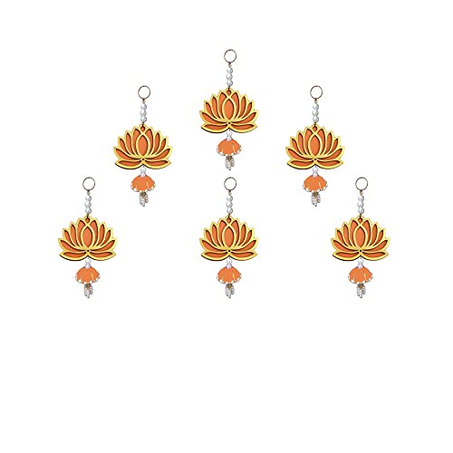 GIFT JAIPUR Lotus Orange Jhumka Wall Decor Hanging Set of 6 - Diwali Showpiece Gift Home Temple Pooja Festival Wedding Marriage Stage Decoration