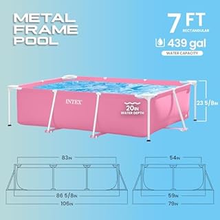 INTEX Metal Frame 7 ft x 5 ft x 23.5 in Above Ground Pool Set, Rectangular Swimming Pool with Steel Frame