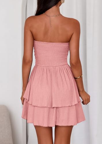 Image of PRETTYGARDEN Women's 2026 Summer Strapless Tube Mini Dress Off Shoulder Smocked Ruffle A Line Flowy Short Party Club Dresses
