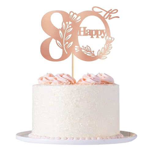 Blumomon 1Pcs 80th Happy Birthday Cake Topper Happy 80 Cake Topper Cheers to 80 Cake Decoration 80th Birthday Party Decoration 80th Anniversary Cake DecorationRose Gold