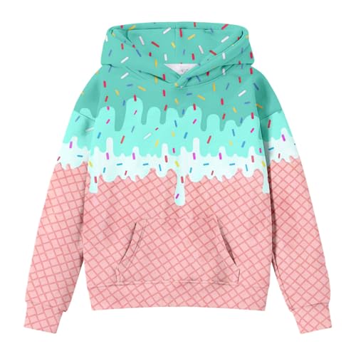Ice Cream Hoodies for Teen Girls Cute Preppy Ice Cream Drip Sweatshirts Pocket Oversized Long Sleeve Pullover Tops 2-12 Years