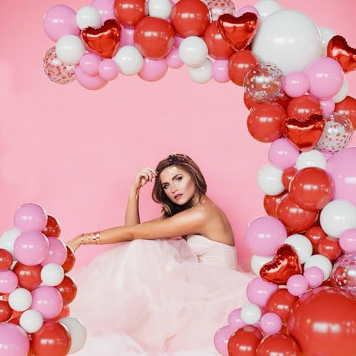 Image of Pink and Red Balloon Arch Kit,112pcs Different Size Pink and Red Balloons,Light Pink Balloons for Birthday Valentines Day Wedding Party Decoration