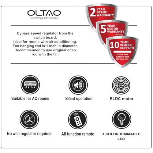 Image of oltao Kingbird Smart Chandelier Ceiling Fan with BLDC Motor, Dimmable 3 Colour LED, Remote and App Control (42 Inches), Black