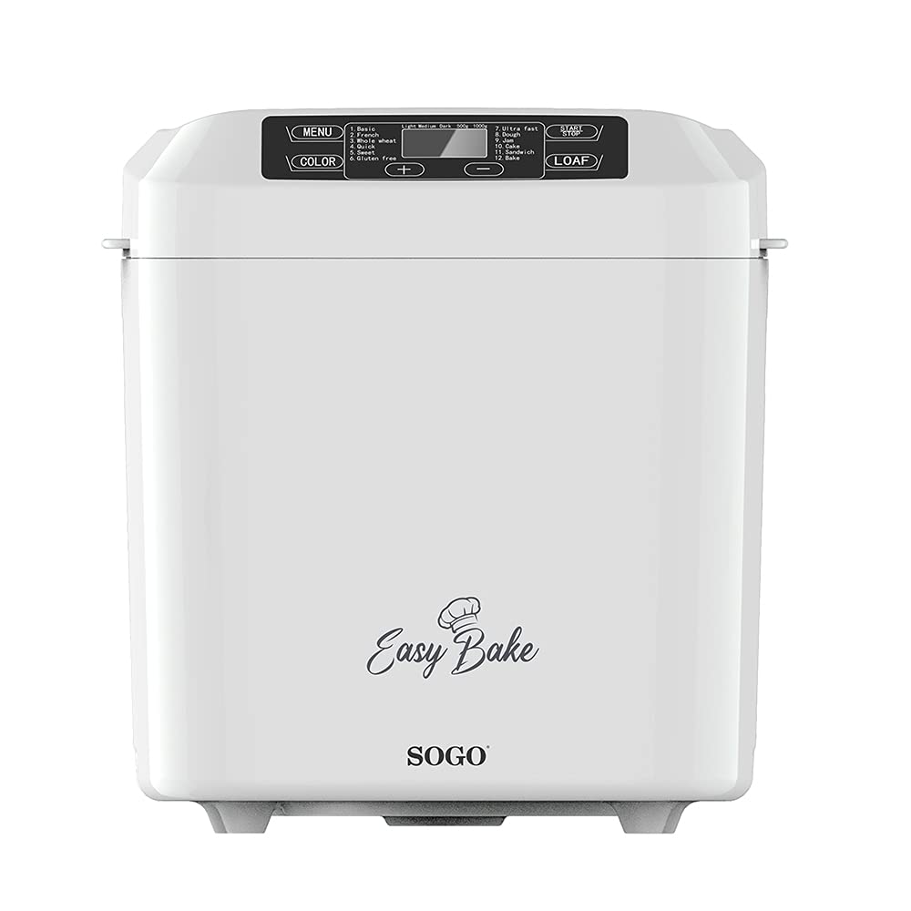 SOGO Panificadora y Robot Multifunción: 12 Programas Automáticos, Función de Mantener Caliente, Retraso Preestablecido de 13 Horas. Capacidad de 750g, 580W (SS-10722)