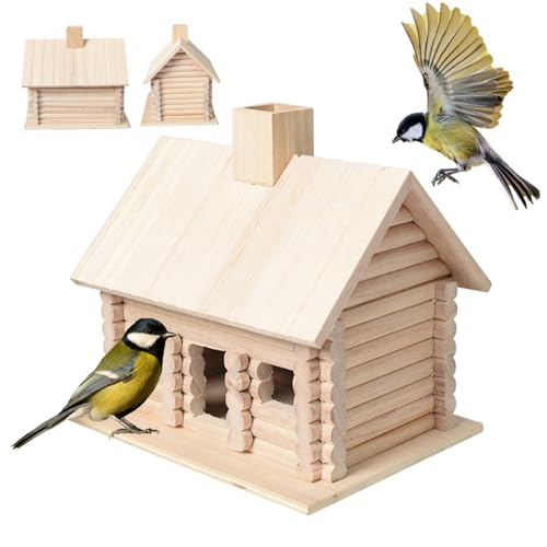Kit de cabaña de Troncos 7.7x5.9x7.3 '' Casa para pájaros de Paulownia Transpirable y transmisora ​​de luz Casa para pájaros de Madera Colgante Pulida Suave para Que Toman Refugio