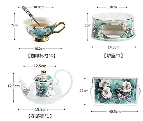 Ceramic Glass Heating Flower Teapot Set with Filter European Afternoon Tea, Insulated