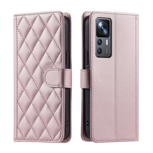 Étui de Protection Xiaomi 12T Pro Anti-Chute Rose Style Portefeuille avec Sangle