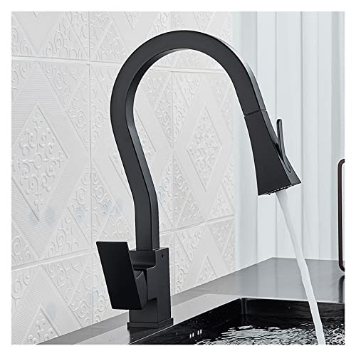 Robinet de cuisine noir mitigeur carré extractible eau chaude et froide