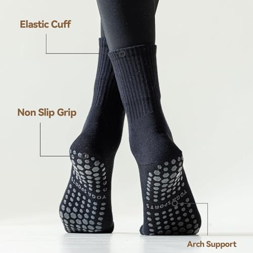 Image of BONANGEL Pilates Socks with Grips for Women, 3 Pairs Womens Grippy Yoga Ballet Barre Hospital Gym Athletic Socks