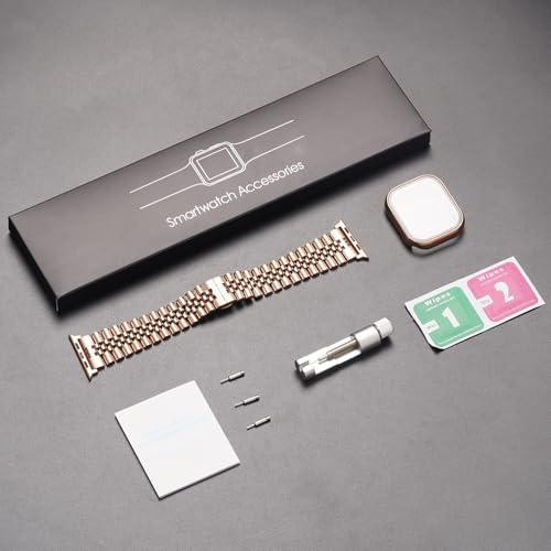 Image of baozai Compatible Apple Watch Bands 46mm 45mm 44mm 42mm 41mm 40mm 38mm, Stainless Steel Band with Screen Protector Case for Apple Watch Series 11 /10 /9 /8 /7 /6 /5 /4 /3 /2 /1 /SE3
