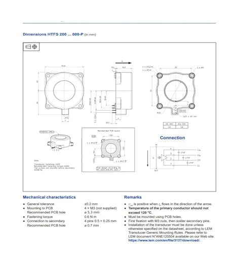 Capteur de courant HTFS200-P effet Hall 200A pour onduleur et PCB