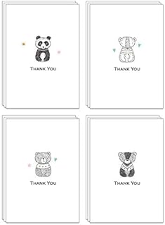 Eco-Friendly Thank You Cards - 40 Folding Bear Thank You Cards with Matching Blue Recycled Envelopes