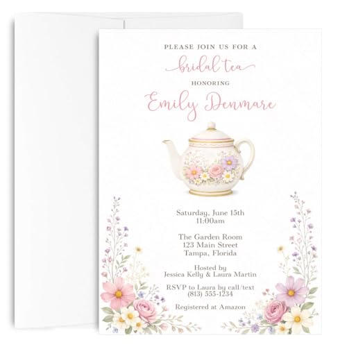Tea Party Bridal Shower Invitations, Garden Floral Invite | Set of 12