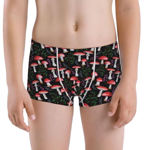Boys' Cotton Boxer Brief Soft Underwear-Red Mushrooms