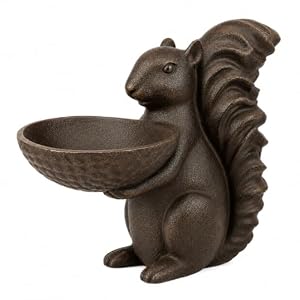 Comfy Hour 8.5″ Squirrel with Acorn Bowl Decorative Bird Feeder, Artisan Crafted Wildlife Statue for Outdoor Garden & Home, Rustic Bronze Style Patio Decor, Polyresin Ornament, 1 Piece