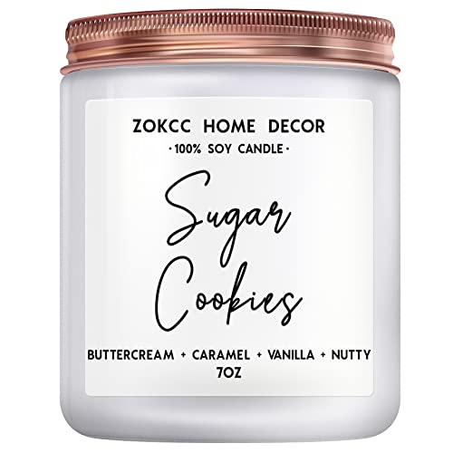 Winter Scented Candles Home Decor, Sugar Cookies, Buttercream + Caramel + Vanilla + Nutty, Winter Gifts For Women, 7Oz Frosted Jar, 50 Hour Burn Time #TOP28