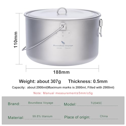 Marmite à soupe de camping iBasingo en titane 2900ml avec couvercle - 3