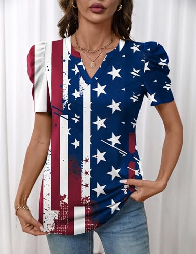 Image of LOMON Spring Summer Tops for Women 2026 V Neck Puff Short Sleeve Tops Fashion Trendy Work Blouses Dressy Casual S-XXL