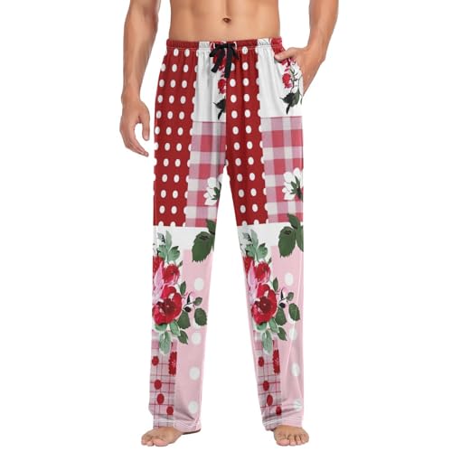 Men's Pajama Pants Flower Patchwork Sleep Pajama Lounge Pant with Pockets, Elastic Waistband3