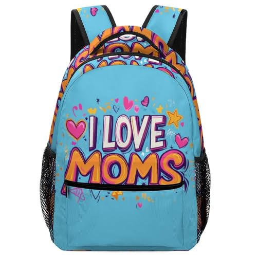 I Love My Mom Funny Backpack Casual Daypack Lightweight Shoulders Bag for Men Women Cute Print