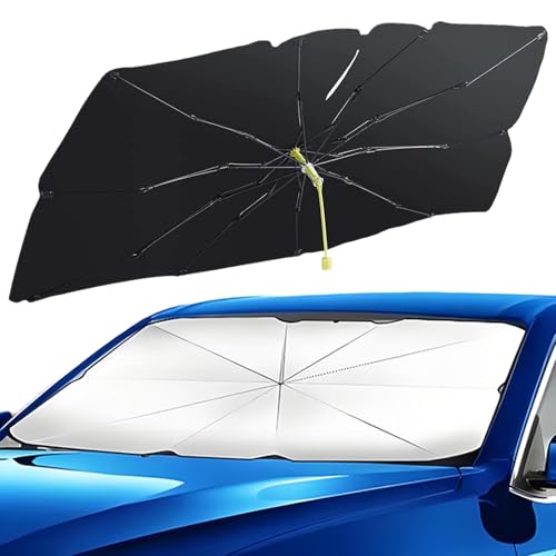 Parasol Paraguas Delantero Coche 145x79cm, Sombrilla Protección UV Plegable, Paraguas Aislamiento Térmico Parabrisas, Protector Solar Revestimiento Titanio Universal para Mayoría Coches, SUV, Camiones