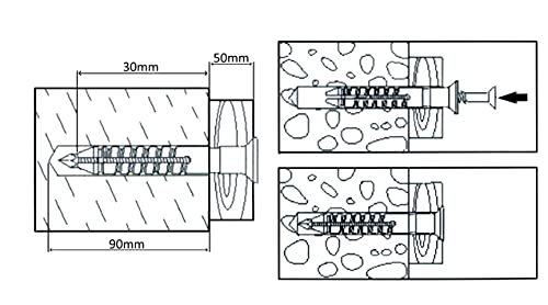 AERZETIX - C49828 - Satz von 10 Nageldübel kunststoff mit schrauben mit senkkopf - Ø6x81mm - universell mit kragen - für befestigung aus beton ziegel stein