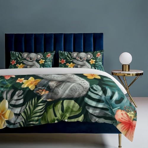 Juego de cama de koala con 3 piezas de microfibra suave y fundas de almohada 8