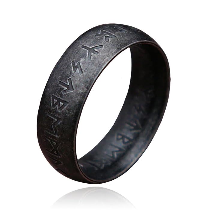 Bague homme runique noire 22mm anneau viking original pour motard