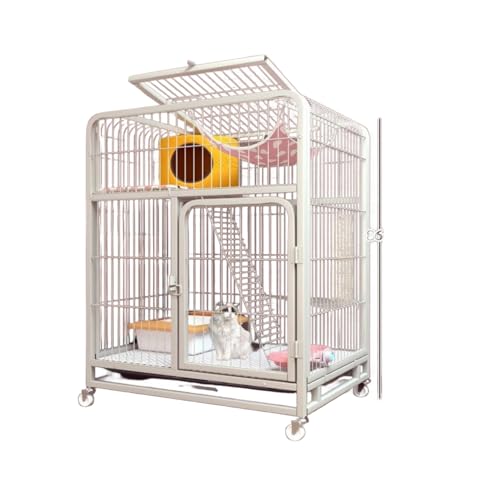 SRWE猫用ケージ、2段、3段、幅69cm×奥行き48cm×高さ106cm、階段、ハンモック、複数の扉、キャスター付き上部収納付き (ホワイト,3段)