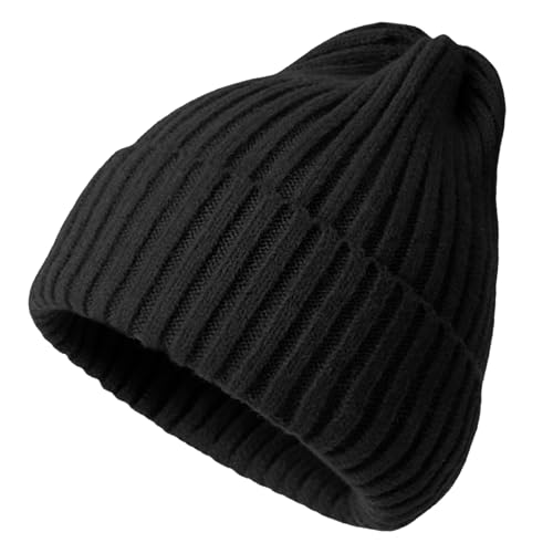 [AOY] ニット帽 レディース 冬 【軽量で柔らかい・厚手であったかい】 帽子 暖かい 防寒 防風 保温 あったかい 厚手 耐久性 柔らかい ふわふわ 締め付け感ゼロ ストレッチ性 無地 オシャレ シンプル ニットキャップ 防寒着 ニット帽子 ランニング (ブラック)のサムネイル