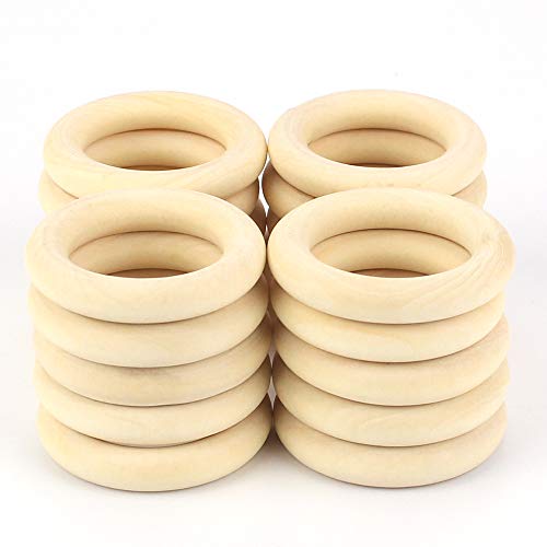 ARTESTAR 20 Pièces Anneau de Dentition Bois, Anneau en Bois Cercle Artisanat Non Fini Anneaux de Bois Accessoires Bricolage pour la Décoration de la Maison (45mm)
