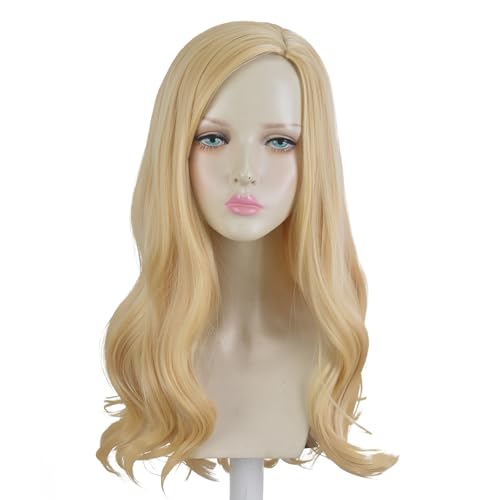 Aeilene Blonde Wig for Women Long Middle Part Glinda Blonde Wavy Curly Fairy Costume Synthetic Hair Wig for Women Cosplay Costume Halloween Party Daily