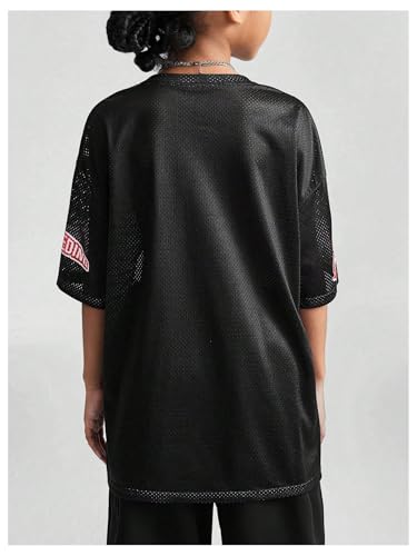 Verdusa Girl's Oversized Jersey Shirts Number Y2k Tops Letter Print Vintage Tees2