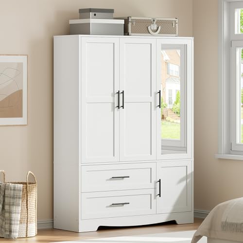 HOOBRO Armoire Wardrobe Closet with Mirror, Wooden Wardrobe Closet with