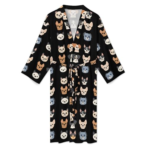 Ropa de dormir suave para hombre bata ligera de caras de perro cómoda 4