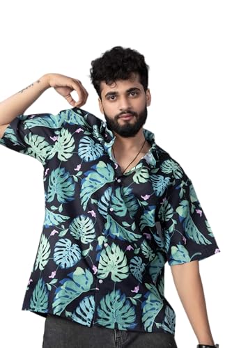 Image of Half Sleeve Relaxed Fit Men's Casual Shirt | Cotton Blend Oversized Shirts for Men Loose fit | Oversized Printed Shirts for Men | Men's Half Sleeve Relaxed Fit Shirt Fashion