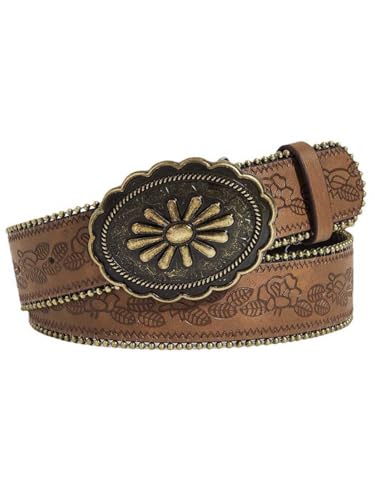 Yalice Brown Western Belt for Women Cowgirls Leather Belts for Jeans Pant Men Cowboys Country Belt with Vintage Buckle