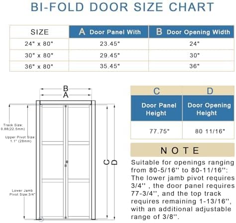 Bi-fold door size chart with panel widths and opening widths