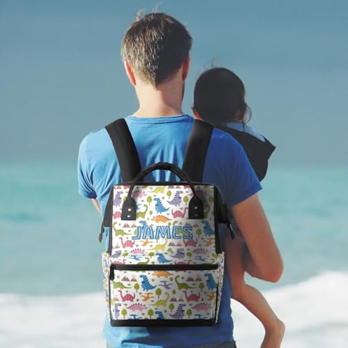 Image of Custom-Diaper-Backpack for Baby Boys Dinosaur Nappy Backpack with Baby Name 11x7x15.7 inches Mommy Bag