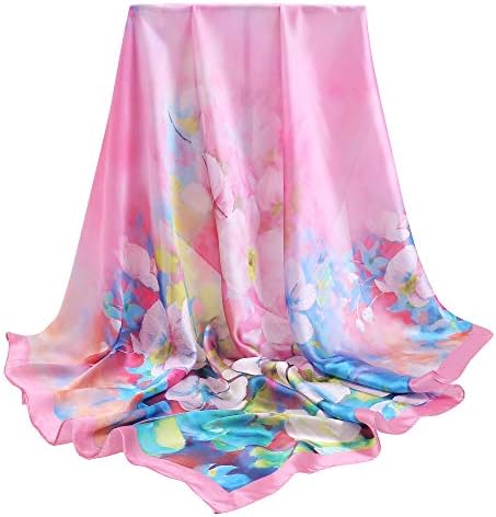 35”x 35” 100% Mulberry Silk Scarf, vimate Gift Box Packed Silk Head Scarf for Women