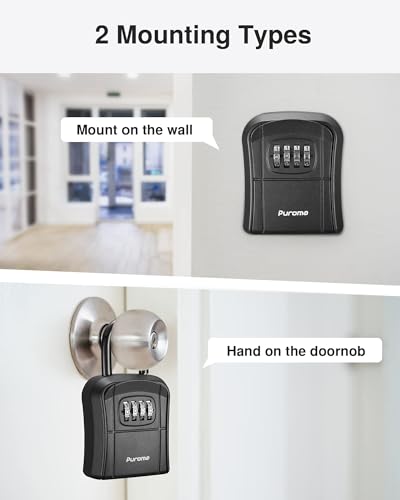 Image of Puroma Key Lock Box - Portable Combination Lockbox, Wall-Mounted Storage for House Keys, Resettable Code Safe for Home, Office, Apartment (2 Pack, Pure Black)