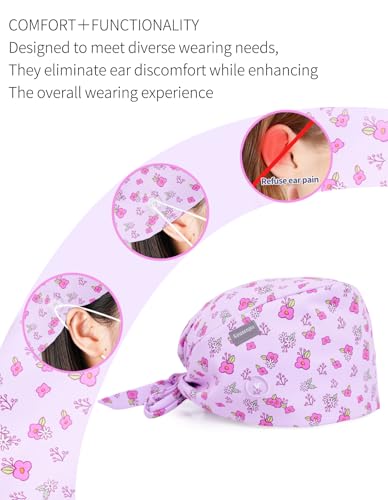 Image of Kousenpu Scrub Caps for Women, Adjustable Women's Surgical Cap with Buttons, Breathable Cute Design for Nurses and Doctors