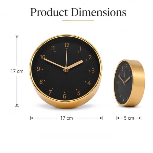Image of Kuber Industries 6.25 Inch Analog Table Clock with Glass Cover | Silent Non Ticking Battery Operated Desktop for Bedroom, Office, Study Desk | Golden Black