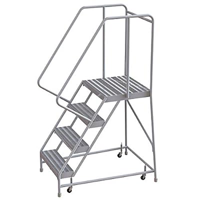 Tri-Arc WLAR104244-D4 4-Step, 21" Deep Top Rolling Ladder with Handrails, 24" Wide Solid Ribbed Tread