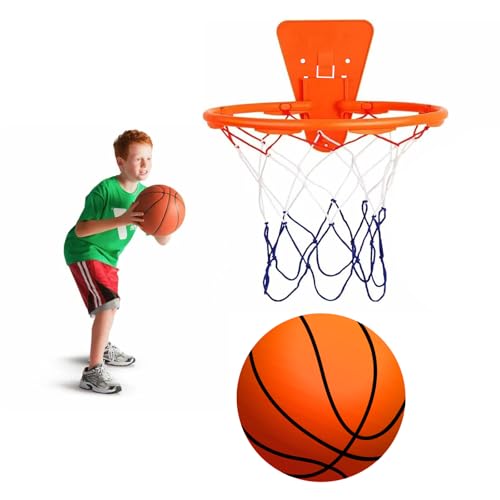 Silent Basketball and Hoop Set, Indoor Silent Basketball, 2025 Upgrade Quiet Foam Indoor Training Ball with Wall Mount Hoop, No Noise with Foldable Hoop, Ball Frame for Kids Teens Adult (No.5)