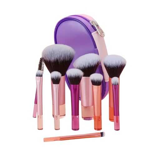 Kit 10 Pincéis de Maquiagem com Estojo Cerdas Sintéticas Macias, Portátil e Completo para Base, Pó, Blush, Corretivo e Sombras – Travel Size Ideal para Presente, Uso Diário e Adolescentes