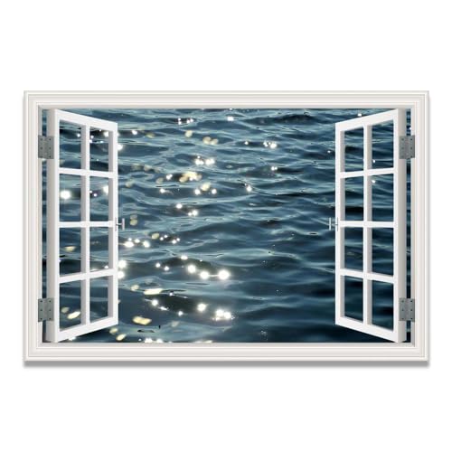 Ventana falsa decorativa de bosque y mar para dar amplitud a dormitorios pequeños