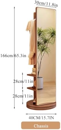 Full-Length Rotating Mirror with Wooden Frame & Coat Rack - Stylish Grey Floor Mirror for Living Room, Bedroom, Apartment Decor & Organization