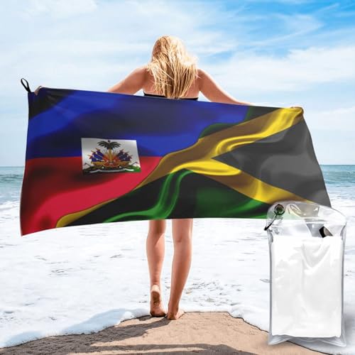 Drap de bain portable 70X140cm drapeau Haïti Jamaïque ultra léger