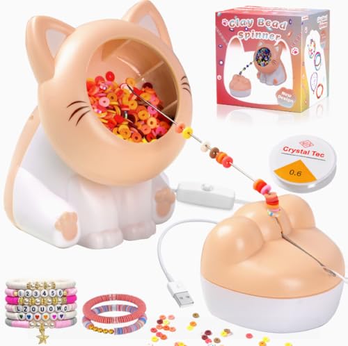 IHOLYLIVE Clay Bead Spinner, Bead Spinner for Jewelry Making, Electric Bead Spinner with Needles and Thread, Christmas Gift for Girls, Automatic Bracelet Beader Making Kit for Friendship Beading Loom